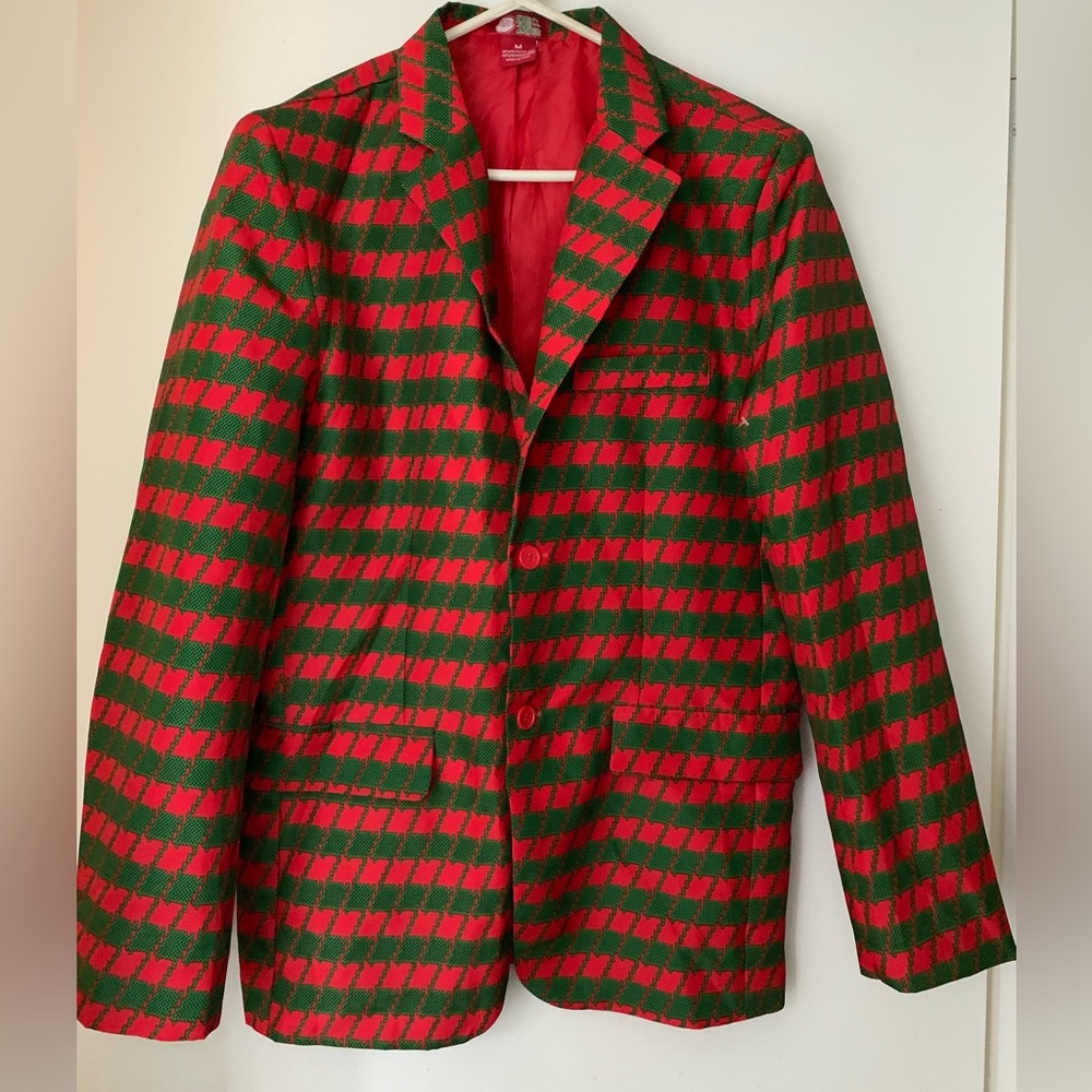 Dec 25th Men's Christmas Ugly Suit Coat Blazer with tie Green Red Size M